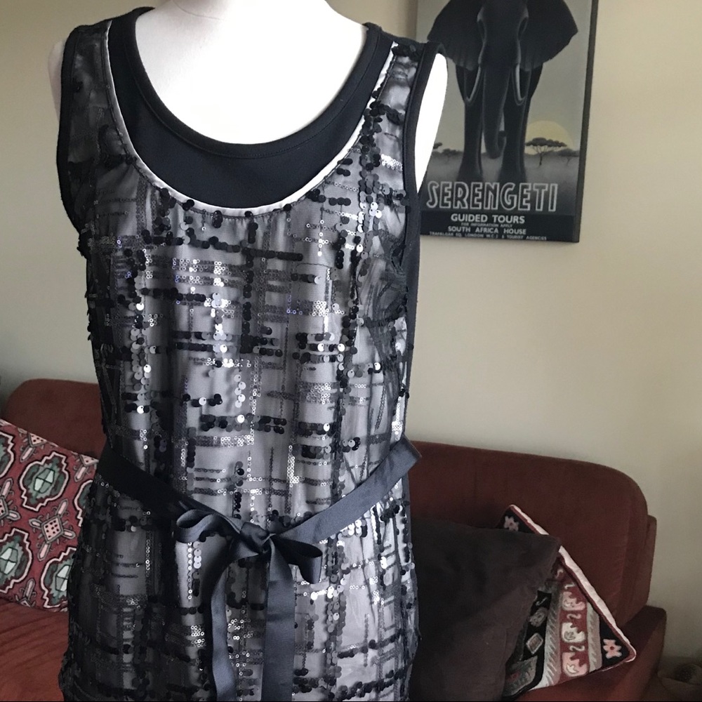 Simply Vera Wang Black Sequin Layered Top